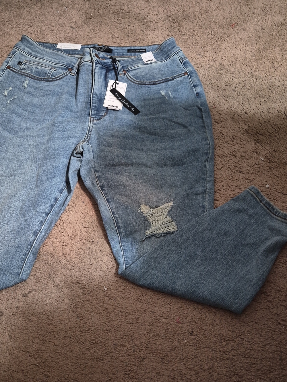 Judy Blue Light Blue Distressed Control Top Skinny Jeans